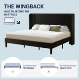 Allewie King Size Velvet Platform Bed Frame with Vertical Tufted Wingback Headboard, Easy Assembly, Under Bed Storage, No Box Spring Required, Modern Style, Black Allewie