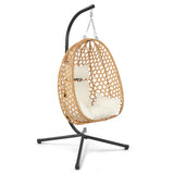 LEX CRAFT Egg Chair with Stand, Patio Wicker Hanging Chair, Hammock Swing Chair, 350LBS Capacity for Bedroom, Balcony, Garden (YE-BE) LEX CRAFT
