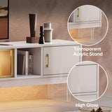 Bestier Modern TV Stand for 85 inch TV, 80 inch Long LED Entertainment Center with Storage Drawer & Cabinets for Living Room, High Gloss Media Console Table, Furniture in Living Room, White Gold Bestier