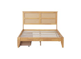 KEIKI Full Size Wood Platform Bed Frame with Rattan Headboard, 2 Storage Drawers, Modern Style Bed with Solid Wooden Slats, Easy Assembly, No Box Spring Required, for Bedroom, Guest Room, White Oak KEIKI