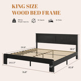 USHOW Wooden Bed Frame King Size with Headboard, Rustic Farmhouse Bedframe with Wood Slat Support, No Noise, No Box Spring Needed, Easy Assembly, Black USHOW