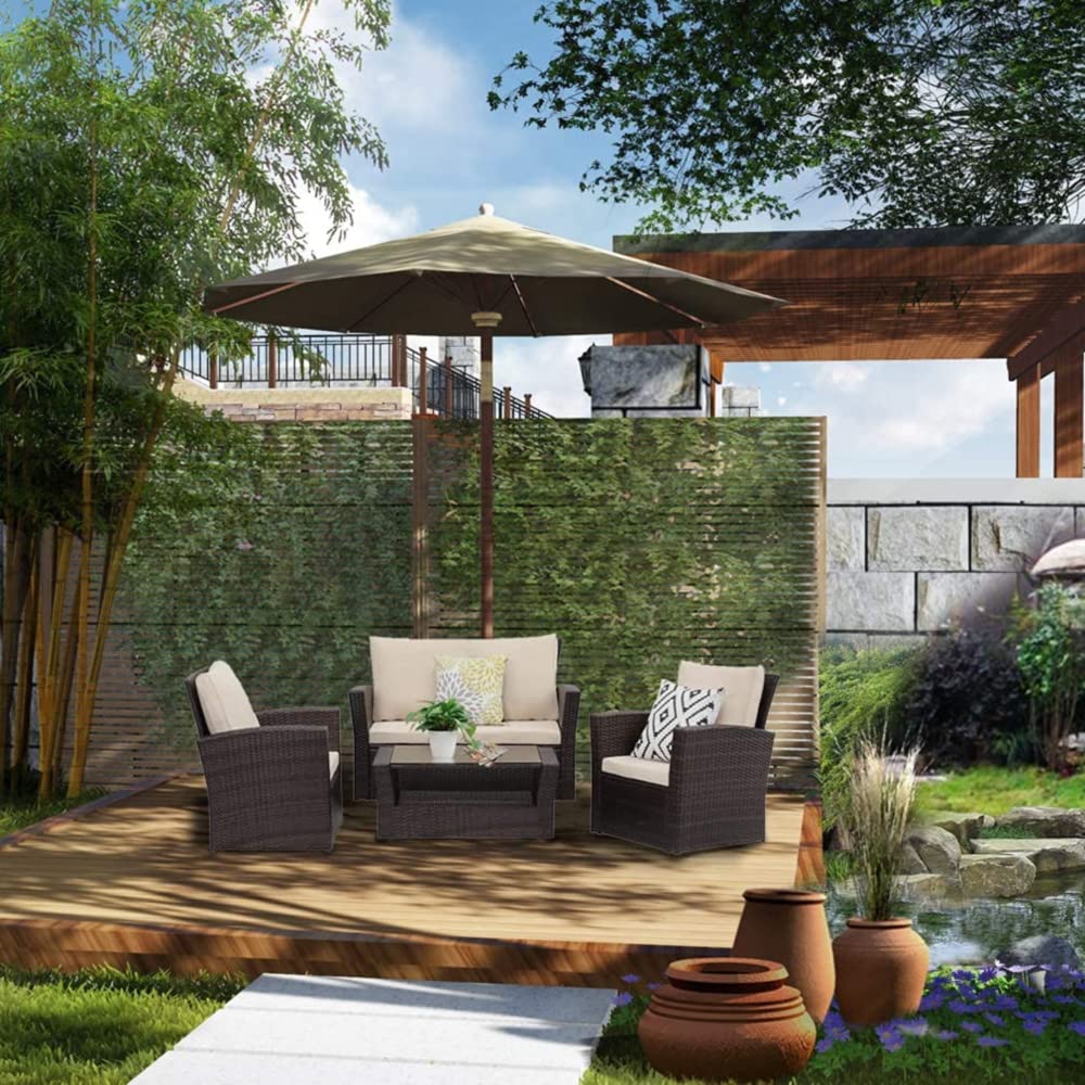 FDW Patio Furniture Sets 4 Piece Rattan Chair Patio Sofas Wicker Sectional Sofa Outdoor Conversation (Brown and Tan) FDW