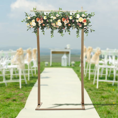 AKaSping Wooden Wedding Arch 3.8 * 7.0FT Square Rustic Wood Arch Wedding Backdrop Stand Wood Background Bracket Frame for Garden Ceremony Parties Lawn Decor AKaSping