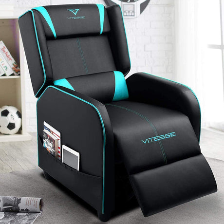 VIT Gaming Recliner Chair Racing Style Single PU Leather Sofa Modern Living Room Recliners Ergonomic Comfortable Home Theater Seating, Teal VITESSE