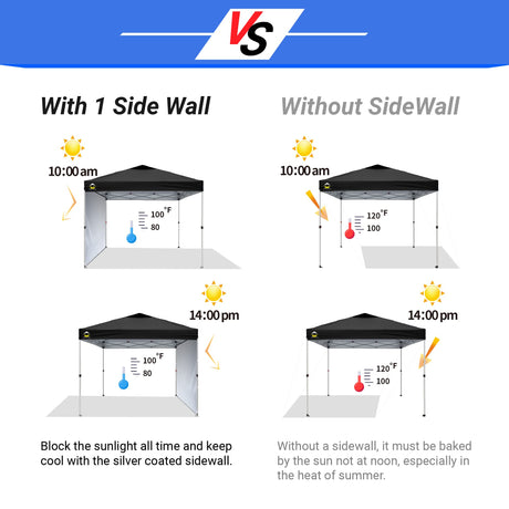 CROWN SHADES SunWall Silver Coated for 12x12 Pop up Canopy Tent, 1 Pack Sidewall Only with Silver Coating (1 Pack, Black) CROWN SHADES