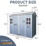 8x4ft Outdoor Storage Shed with Two-Window and Lockable Door, Resin Plastic Shed with Floor for Gargen, Patio, Yard, Lawn, Light Grey Star20XX