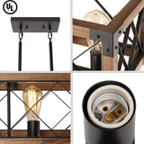 Giluta Rectangle Wood Chandelier Farmhouse Style Dining Room Kitchen Lighting Fixtures, 5 Lights Ceiling Hanging Pendant Lighting UL Listed Giluta