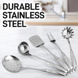 Zulay Kitchen Stainless Steel Cooking Utensil - Stainless Steel Kitchen Utensil - Durable Kitchen Gadgets - Metal Kitchen Accessories - Easy to Clean Kitchen Tools - 5 Piece Set Zulay Kitchen
