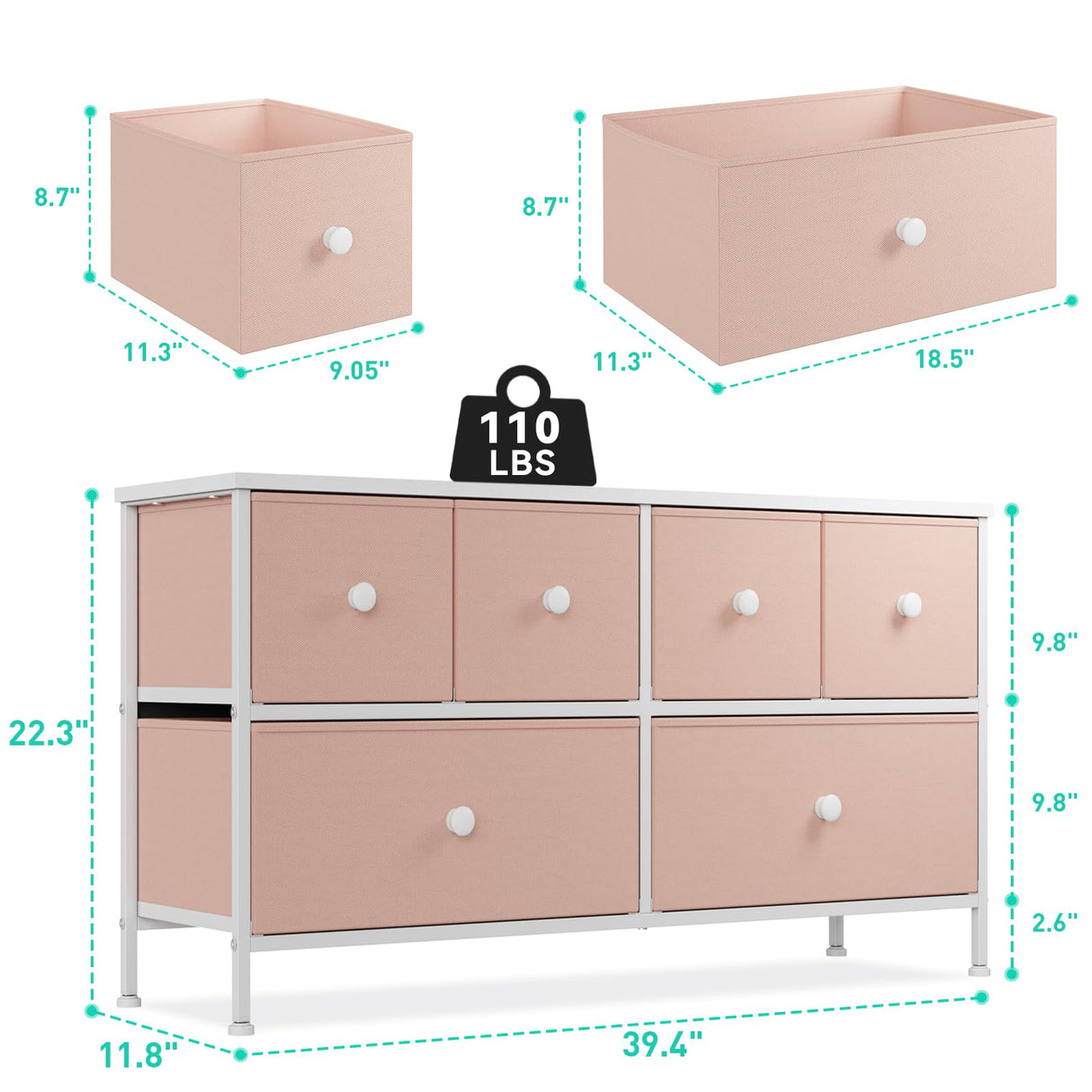 EnHomee Pink Dresser for Bedroom with 6 Drawers, Wide Dressers & Chests of Drawers, Fabric Dresser, TV Stand for Bedroom, Closet, Hallway, Pink EnHomee