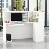 Hitow Modern Reception Desk Counter Table, L-Shap Reception Room Front Desk with Lockable Drawer & Open Shelves, Retail Counter for Salon Checkout Office, White (55.9" W x 32.3" D x 48.4" H) Hitow