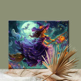 Tucocoo Witch Rides on a Broomstick Paint by Number Kits,Halloween Night Paint by Numbers for Adults,All Hallows Eve Acrylic Painting for Gift Home Decor16x20inch Frameless Tucocoo