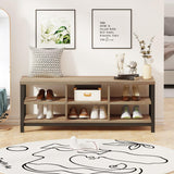 FATORRI Shoe Bench Entryway with Storage, Industrial Wood and Metal Hallway Benches with Adjustable Shelves, Rustic Entry Way Bench for Living Room (47.24 Inch Long, Rustic Oak) FATORRI