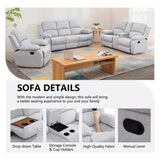 Manual Recliner Sofa Set,Microfiber Reclining Couch Set,Modern Living Room Furniture Set,Reclining Sofa Couch Chair for Living Room Home Office(Grey/White,3 Pieces Set) Pon Living Furniture Inc