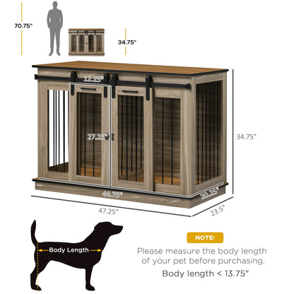 PawHut Dog Crate Furniture with Divider, Dog Crate End Table for Small to Large Dogs, Large Indoor Dog Kennel with Double Doors, 47" W x 23.5" D x 35" H, Oak - WoodArtSupply