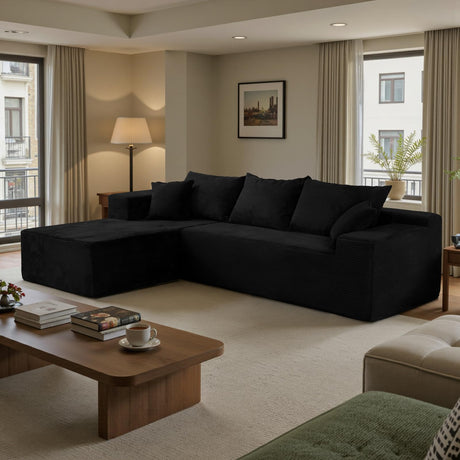 Black Sectional Couches for Living Room, Boneless Couch with L-Shape Chaise, Modular Sofa in Box with Deep Seat, No Assembly Required SIMTONAL