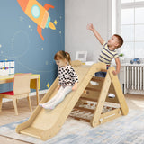 Costzon 4 in 1 Climbing Toy for Toddlers, 3-Sided Montessori Wooden Triangle Climber with Sliding Ramp, Climbing Net & Board, Kids Boys Girls Indoor Home Daycare Gym Playset Birthday Costzon