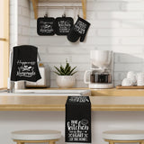 Sratte 6 Pcs Farmhouse Kitchen Towels Pot Holders Oven Mitts Set 2 Dish Towels 2 Potholders 2 Cooking Mittens Oven Glove for Baking Cooking Grilling Supply (Black) Sratte