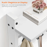 Homode Wall Shelf with Hooks, 24 Inch Coat Rack with Shelf, Farmhouse Entryway Floating Shelf with Tri Hooks, Coat Hanger with Storage for Bathroom, Entry Way, Mudroom, White Homode