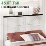 AMERLIFE 48.8" Farmhouse Wood Bed Frame Queen Size with Sliding Barn Door Storage Cabinets and Headboard, No Box Spring Needed, Solid Wood Slats Support,No Squeak,Antique White AMERLIFE