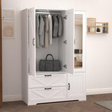 CORAZAZA Armoire Wardrobe Closet with Mirror Door,3 Doors Farmhouse Bedroom Armoire with Drawers and Adjustable Shelves,Wooden Armoire Wardrobe Closet with Hanging Rod for Bedroom(White) CORAZAZA