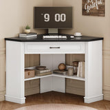 SEDETA 31.5" Corner Desk, Small Corner Desk for Small Space, Farmhouse Corner Computer Desk with Drawer, Small Computer Desk with Storage Shelves for Home Office, Living Room, Bedroom, White SEDETA
