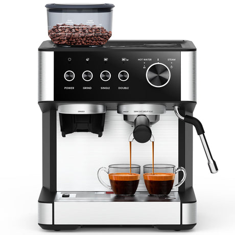 COWSAR Espresso Machine 15 Bar, Semi-Automatic Espresso Maker with 30-Position Grinder and Milk Frother Steam Wand for Latte/Cappuccino, 77.8oz Removable Water Reservoir, Ideal for Home/Office COWSAR