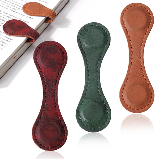 Palksky Magnetic Bookmarks, 3PCS Genuine Leather Bookmark Vintage Book Mark for Women Double-Sided Magnetic Page Markers Leather Page Clip Buckles Reading Supplies Gift