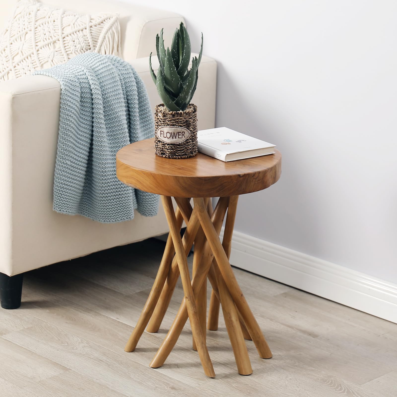 WELLAND Teak Wood Stick Leg End Table - WoodArtSupply