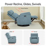 MCombo Oversized Swivel Glider Rocker Recliner with Adjustable Headrest, Dual Motor Power Recliner for Nursery, Led Nightlight, Fabric PR601 (Pacific Blue) MCombo