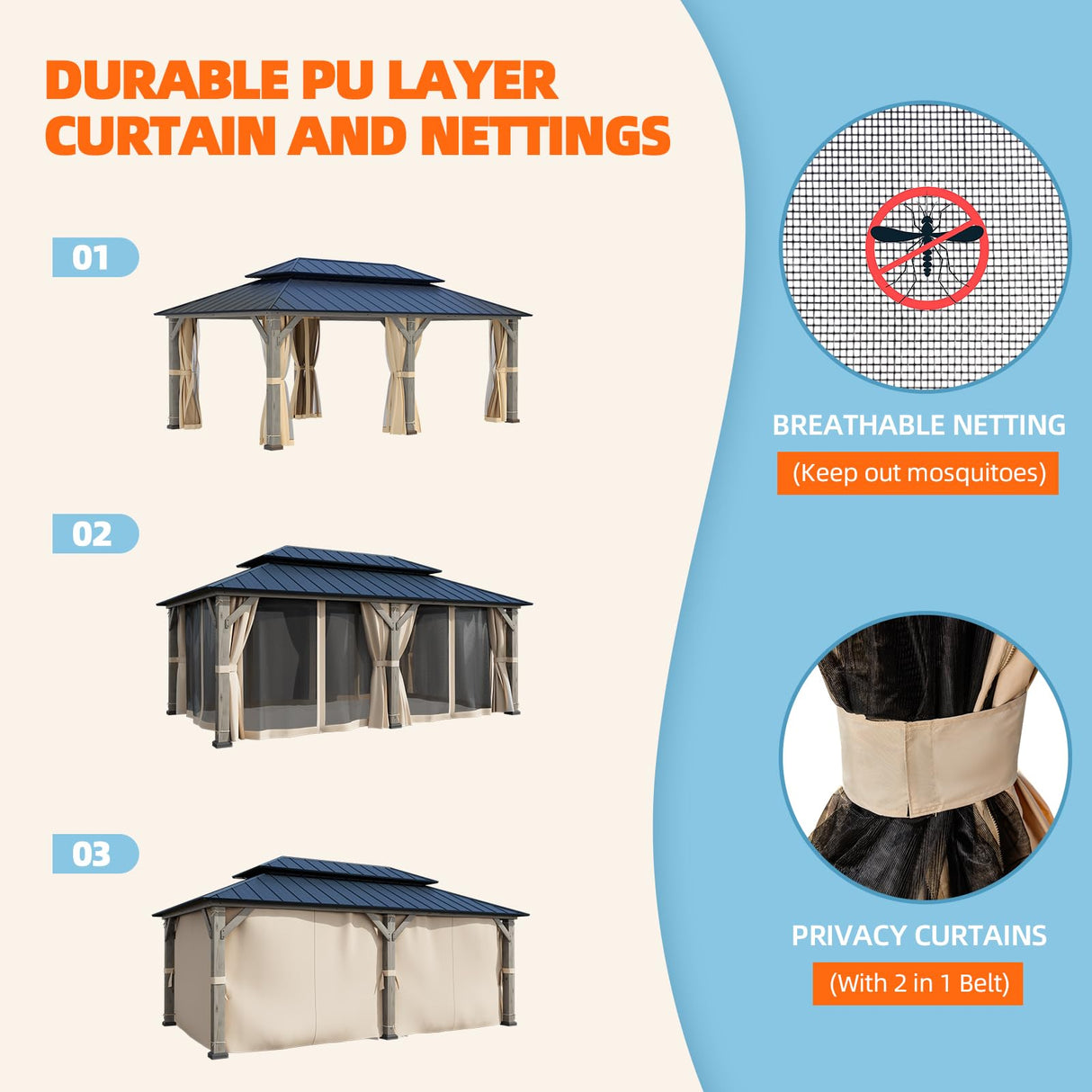 MELLCOM 12' x 20' Outdoor Hardtop Gazebo, Cedar Wood Framed Gazebo with Powder Coated Metal Roof for Gardens, Patios, Lawns,Vintage grey MELLCOM