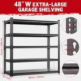 Lauxery Garage Shelving, 48" Wide 5-Tier 3000lbs, Boltless Assembly, Adjustable Large Garage Storage Shelves, 48" W x 24" D x 72" H Heavy Duty Storage Rack Lauxery