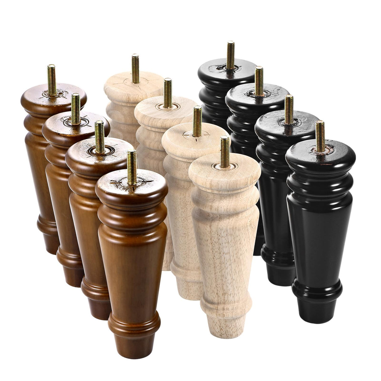 Maricome Wood Furniture Legs 6 inch Replacement Feet for Ottoman Chair Cabinet Dresser Mid Century Turned Set of 4 Screw in Maricome