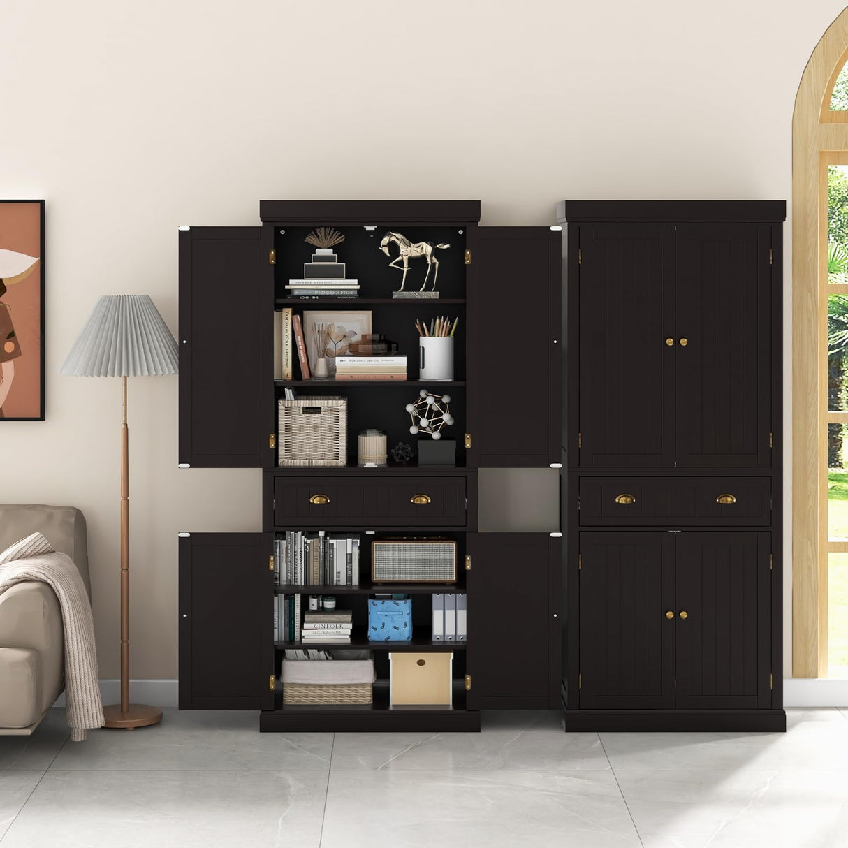 Giantex Pantry Organizers and Storage, 72" Tall Kitchen Cabinet with 2-Door Cabinets & Drawer, Buffet Sideboard w/Adjustable Shelves, Wooden Freestanding Cupboard for Dining Room Living Room (Brown) Giantex