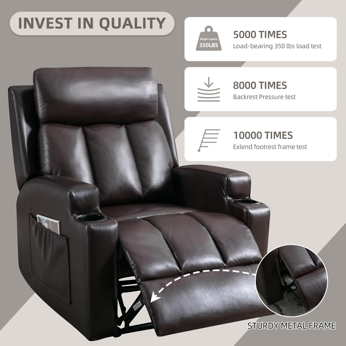 IOMOR Fabric Manual Recliner Chair for Adults, Comfy Reclining Chairs with Overstuffed Arm and Back, Single Sofa for Living Room (1, Brown) IOMOR