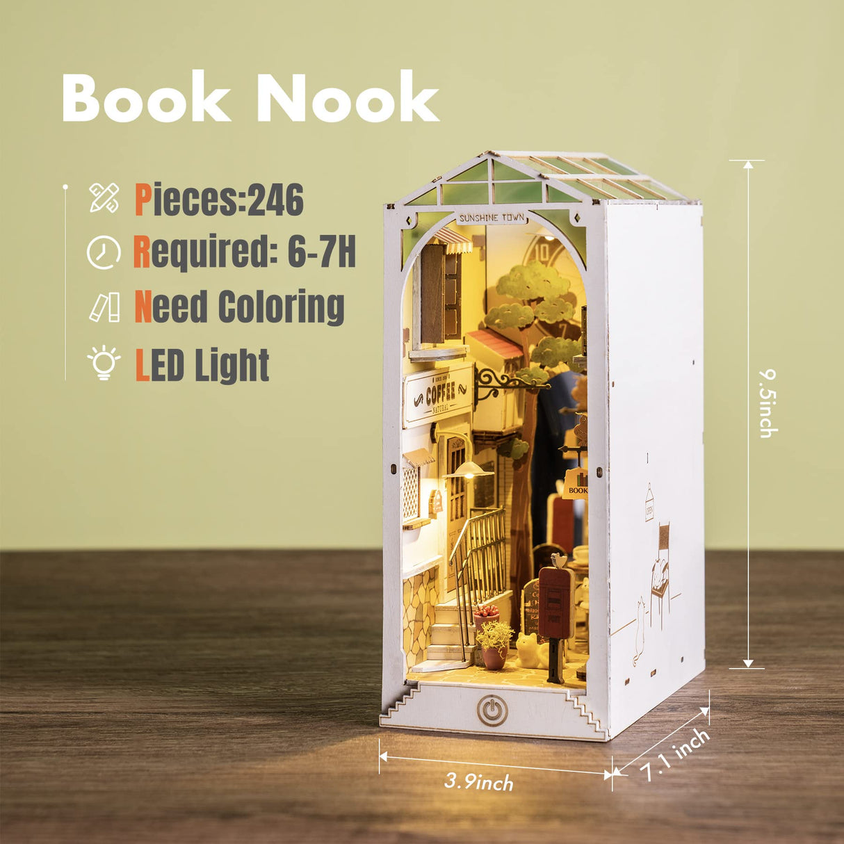 Rolife LED Book Nook Kit-Decorative Bookend Stand-3D Wooden Puzzle for Adults-Bookshelf Insert Booknook-Room Decor for Teen Girls Boys Women Men Rolife