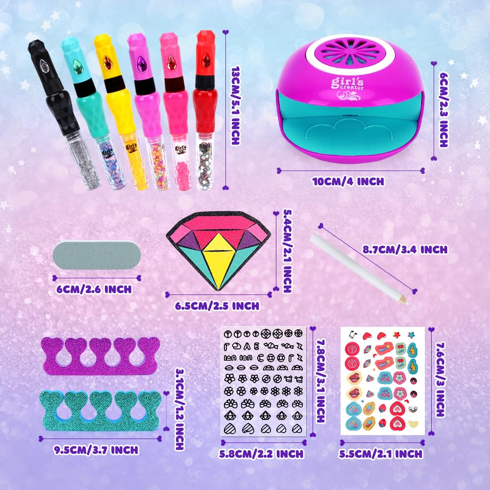 Nail Art Kit for Girls: Kids Nail Polish Set for Girls Toys Ages 8-12 Birthday Presents Gift Nail Set for Girls age 10-12丨Makeup Kit for Girls 10-12 Nail Art Studio RIKONDA