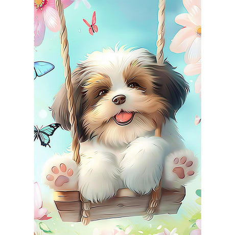 NAIMOER Puppy Diamond Painting Kits for Adults, DIY 5D Diamond Painting Dog Play on The Swing, Full Drill Diamond Art Kits Holiday Art Pictures Perfect for Home Wall Decor 30x40cm NAIMOER