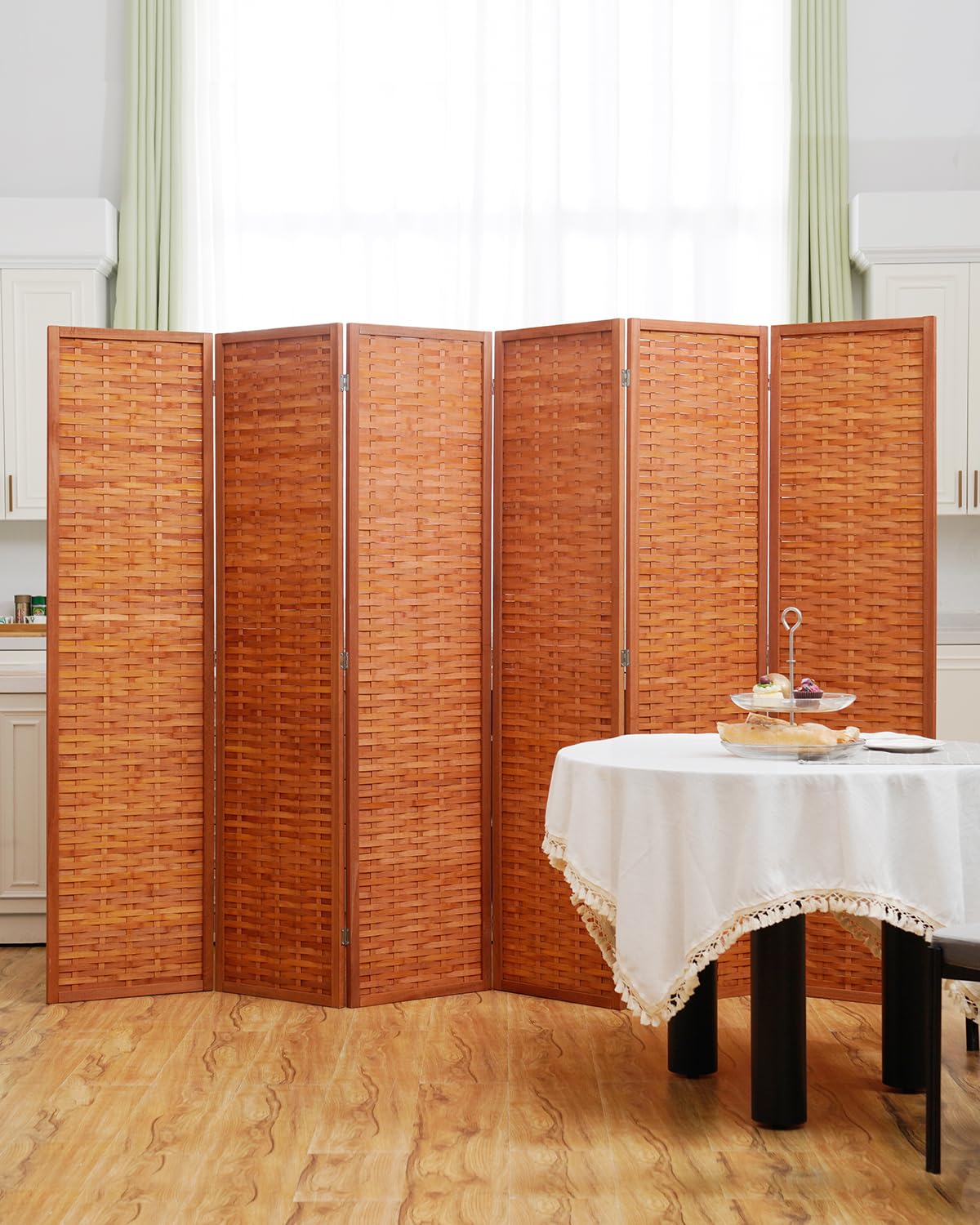 JOSTYLE Room Divider with Natural Bamboo, 6-Panel Folding Privacy Screen Room Divider- Saddle Brown JOSTYLE
