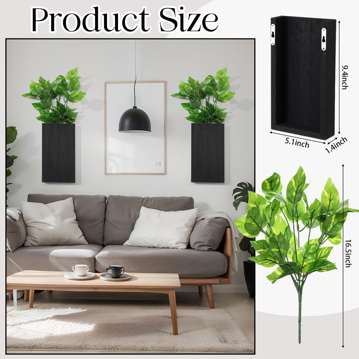 Vesici Wood Wall Planter Vase with Artificial Plants Indoor Plants Holder Pocket Farmhouse Wooden Vases Wall Flower Vase Hanging Plant Decor for Bedroom Kitchen Office Home (2 Pcs) Vesici