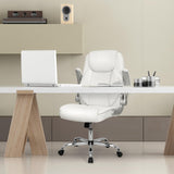 NEO CHAIR Ergonomic Office Chair PU Leather Executive Chair Padded Flip Up Armrest Computer Chair Adjustable Height High Back Lumbar Support Wheels Swivel for Gaming Desk Chair (White) NEO CHAIR