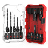 EZARC Countersink Drill Bit Set, 15 PCS Tapered Drill Bits Counter Sink Drill Bit with 2PCS Wood Plug Cutter 1/4" Hex Shank Quick Change for Woodworking with Storage Box EZARC