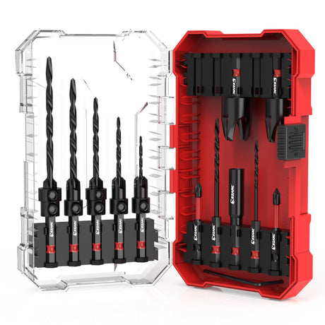 EZARC Countersink Drill Bit Set, 15 PCS Tapered Drill Bits Counter Sink Drill Bit with 2PCS Wood Plug Cutter 1/4" Hex Shank Quick Change for Woodworking with Storage Box EZARC
