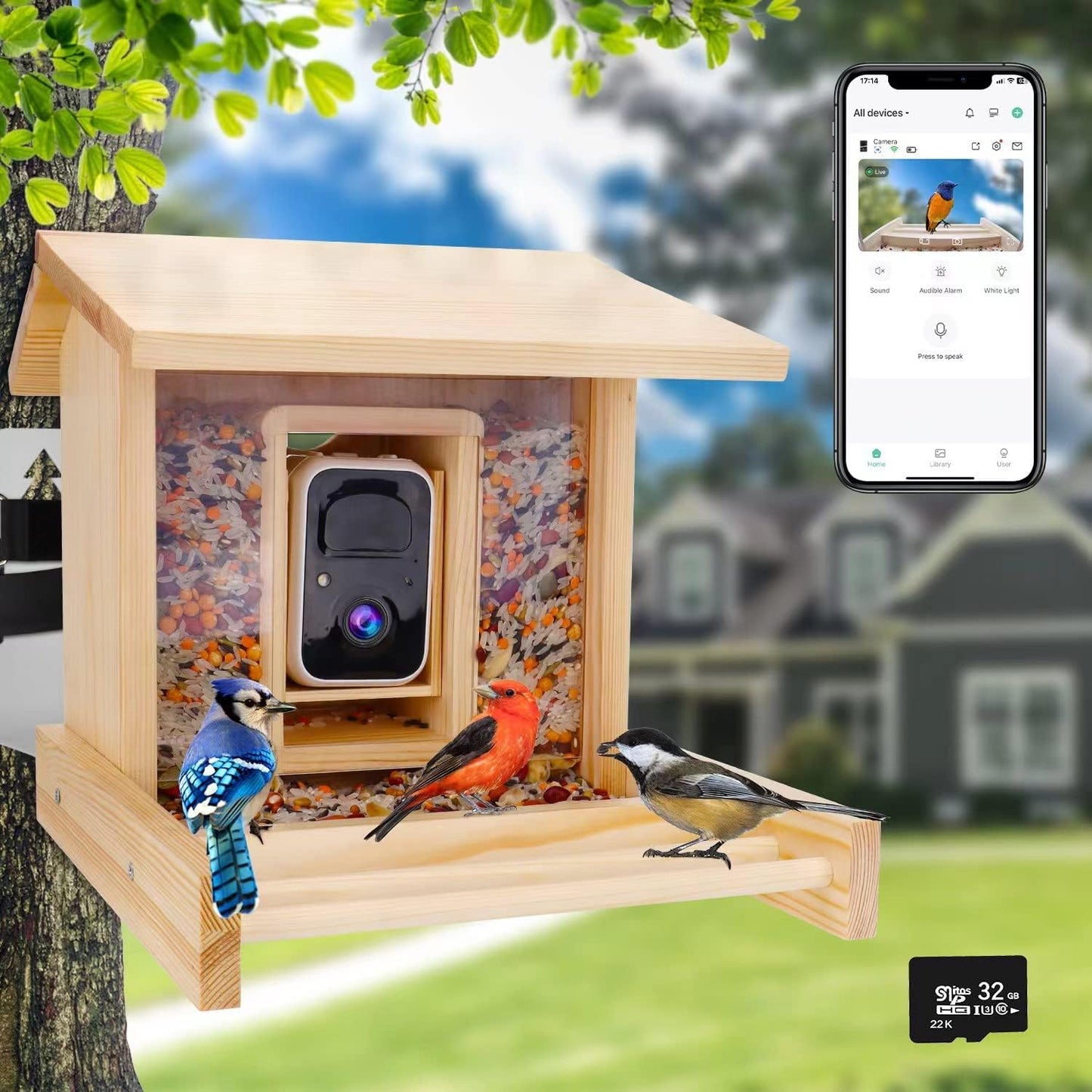 Smart Bird Feeder with Camera, Bird Feeders with 1080P HD Camera Wireless Outdoor, AI Identify Bird and 160°Wide Angle, Auto Capture Bird Video & APP