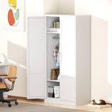 Superday Metal Wardrobe Closet, 72" H Bedroom Armoires with Wooden Handle, Storage Cabinet with Adjustable Shelves and Hanging Rods, Steel Storage Locker Closet for Home, Office, Employee, Gym (White) Superday