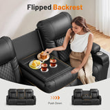 FURNIMAT Recliner Sofa, 4 Seater Dual Reclining Sofa with Flip Back Console, Modern PU Leather Recliner Couch for Living Room/RV, with Storage Drawer, USB Ports, Cup Holder, Cell Phone Holder, Black FURNIMAT
