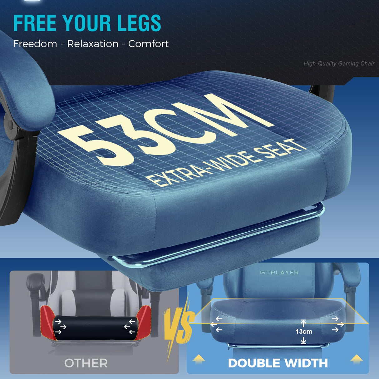 GTPLAYER Gaming Chair Fabric with Pocket Spring Cushion, Big and Tall Gaming Chair 350LBS High Back Computer Chair with Footrest for Adults Lumbar Support Swivel Game Chair for Office Gaming Blue GTPLAYER