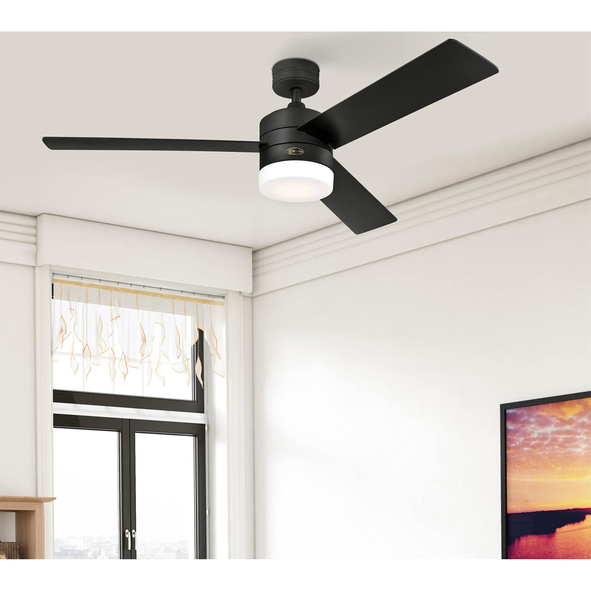 Westinghouse Lighting 74006A00 Modern Alta Vista Works with Alexa Smart WiFi Ceiling Fan with LED Light, Remote Control 52 Inch Matte Black Finish, Opal Frosted Glass, A Certified for Humans Device Westinghouse