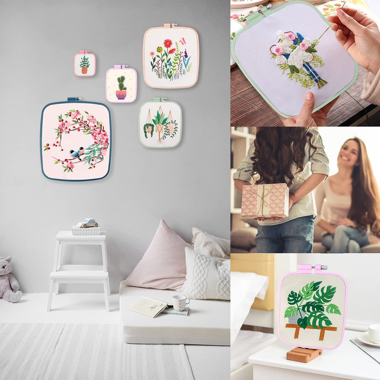 ZOCONE 4 Pcs 4 Size Square Embroidery Hoops, ABS Plastic Embroidery Hoops Cross Stitch Hoops Embroidery Frames for Sewing, Needlework, Embroidery Projects (Size-3", 4.3", 6.5", 8.7") ZOCONE