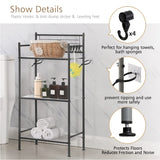 MallBoo 3-Tier Metal Freestanding Storage Shelf,Standing Bathroom Shelves with 3 x PP Shelf Liners and 4 x Hooks for Laundry Kitchen Office (Black) MallBoo