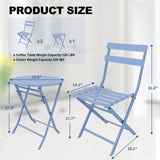 3 Piece Bistro Set Outdoor Indoor, Folding Bistro Table and Chairs Set of 2, Waterproof Patio Furniture for Balcony Porch Apartment Garden(Blue) Garvee